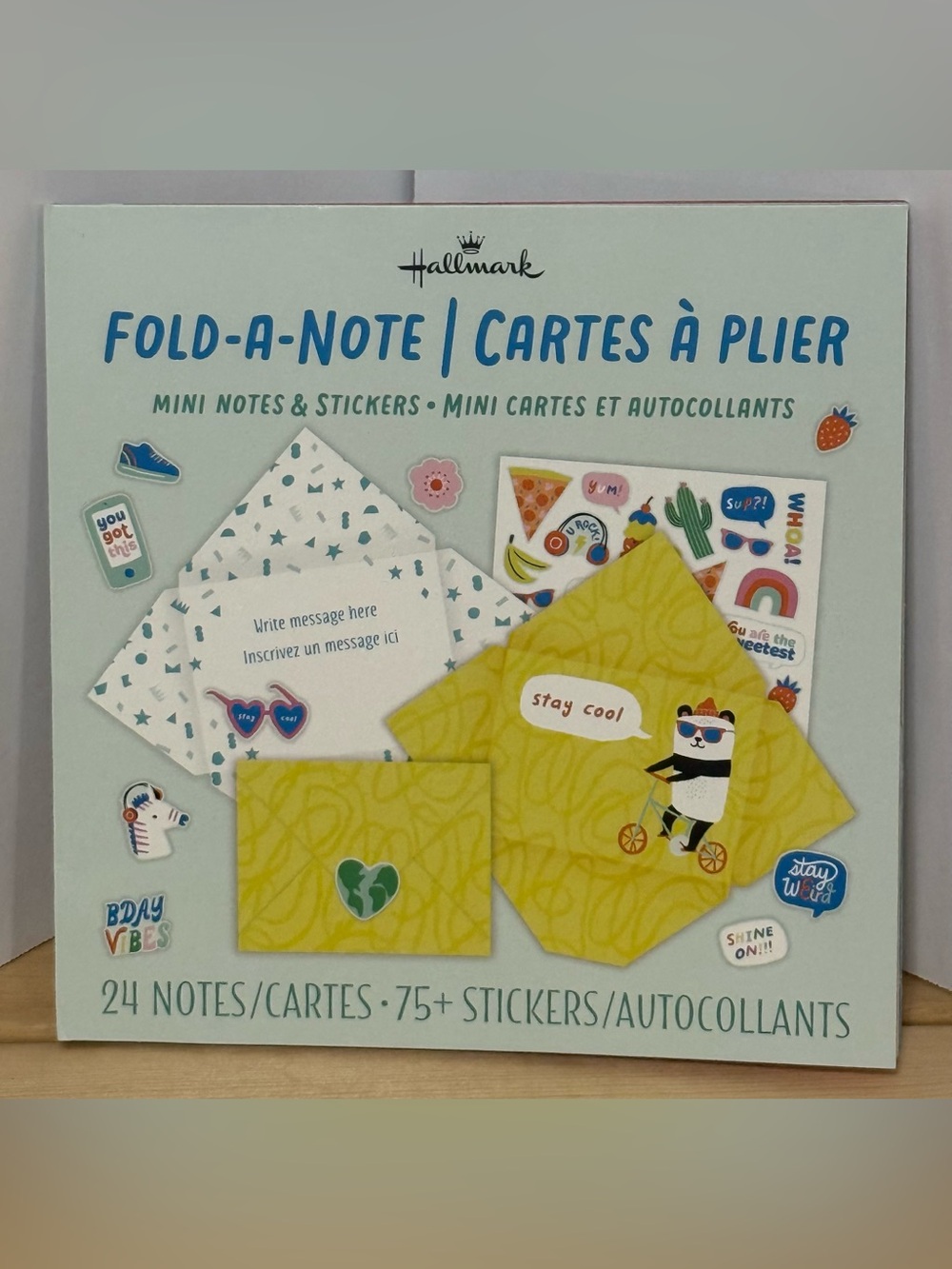 Hallmark Fold-A-Note Mini Notes & Stickers - 24 Notes 8 Unique Designs - NWT